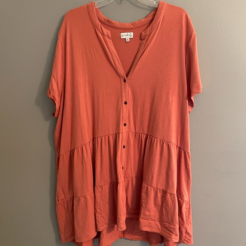 Wonderly Terracotta Button-Down Tiered Top